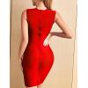 meilun Sexy Mesh V-Neck Party Dress Sleeveless Bandage Bodycon Dress Wedding Guest Dress(Red)