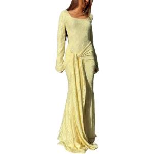 Lace-Trimmed Long-Sleeved Maxi Dress Elegant Autumn/Winter Casual Dress