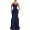 meilun Strapless Halter Neck Tie-Waist Long Dress Elegant Pleated Backless Evening Gown(Navy)