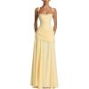 meilun Strapless Halter Neck Tie-Waist Long Dress Elegant Pleated Backless Evening Gown(Yellow)