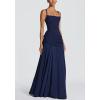 meilun Strapless Halter Neck Tie-Waist Long Dress Elegant Pleated Backless Evening Gown(Navy)
