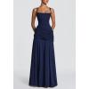 meilun Strapless Halter Neck Tie-Waist Long Dress Elegant Pleated Backless Evening Gown(Navy)