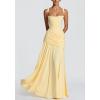 meilun Strapless Halter Neck Tie-Waist Long Dress Elegant Pleated Backless Evening Gown(Yellow)