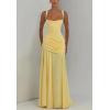 meilun Strapless Halter Neck Tie-Waist Long Dress Elegant Pleated Backless Evening Gown(Yellow)