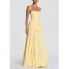meilun Strapless Halter Neck Tie-Waist Long Dress Elegant Pleated Backless Evening Gown(Yellow)