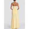 meilun Strapless Halter Neck Tie-Waist Long Dress Elegant Pleated Backless Evening Gown(Yellow)