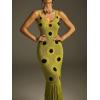 Dot Fringe Knitted Midi Dress V-Neck Cut-Out Long Dress Ins Resort Style(Green)