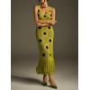 Dot Fringe Knitted Midi Dress V-Neck Cut-Out Long Dress Ins Resort Style(Green)