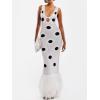 Dot Fringe Knitted Midi Dress V-Neck Cut-Out Long Dress Ins Resort Style(White)