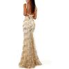 Sequins Dress Maxi Mesh Dress Halter V-Neck Backless Lace Up Evening Gowns(B-beige)
