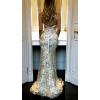 Sequins Dress Maxi Mesh Dress Halter V-Neck Backless Lace Up Evening Gowns(B-beige)