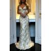 Sequins Dress Maxi Mesh Dress Halter V-Neck Backless Lace Up Evening Gowns(B-beige)