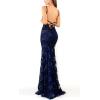 Sequins Dress Maxi Mesh Dress Halter V-Neck Backless Lace Up Evening Gowns(B-dark Blue)