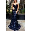 Sequins Dress Maxi Mesh Dress Halter V-Neck Backless Lace Up Evening Gowns(B-dark Blue)