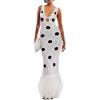 Dot Fringe Knitted Midi Dress V-Neck Cut-Out Long Dress Ins Resort Style(White)