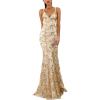 Sequins Dress Maxi Mesh Dress Halter V-Neck Backless Lace Up Evening Gowns(B-beige)
