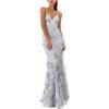 Sequins Dress Maxi Mesh Dress Halter V-Neck Backless Lace Up Evening Gowns(B-grey)