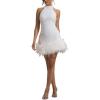 meilun Sequin Sleeveless Dress Fitted Shimmering Faux Fur Party Christmas Gown(White)