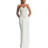 meilun Strapless Sequin Patchwork Bodycon Party Gown Long Dress(White)