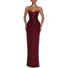 meilun Strapless Sequin Patchwork Bodycon Party Gown Long Dress(Wine)