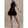 meilun Sequin Sleeveless Dress Fitted Shimmering Faux Fur Party Christmas Gown(Black)