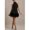 meilun Sequin Sleeveless Dress Fitted Shimmering Faux Fur Party Christmas Gown(Black)