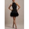 meilun Sequin Sleeveless Dress Fitted Shimmering Faux Fur Party Christmas Gown(Black)