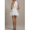 meilun Sequin Sleeveless Dress Fitted Shimmering Faux Fur Party Christmas Gown(White)