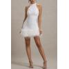 meilun Sequin Sleeveless Dress Fitted Shimmering Faux Fur Party Christmas Gown(White)