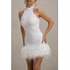 meilun Sequin Sleeveless Dress Fitted Shimmering Faux Fur Party Christmas Gown(White)