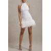 meilun Sequin Sleeveless Dress Fitted Shimmering Faux Fur Party Christmas Gown(White)