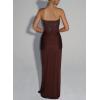 meilun Strapless Sequin Patchwork Bodycon Party Gown Long Dress(Brown)