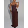 meilun Strapless Sequin Patchwork Bodycon Party Gown Long Dress(Brown)