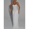 meilun Strapless Sequin Patchwork Bodycon Party Gown Long Dress(White)