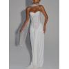 meilun Strapless Sequin Patchwork Bodycon Party Gown Long Dress(White)