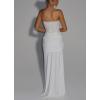 meilun Strapless Sequin Patchwork Bodycon Party Gown Long Dress(White)