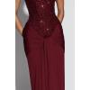 meilun Strapless Sequin Patchwork Bodycon Party Gown Long Dress(Wine)