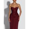 meilun Strapless Sequin Patchwork Bodycon Party Gown Long Dress(Wine)