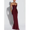 meilun Strapless Sequin Patchwork Bodycon Party Gown Long Dress(Wine)