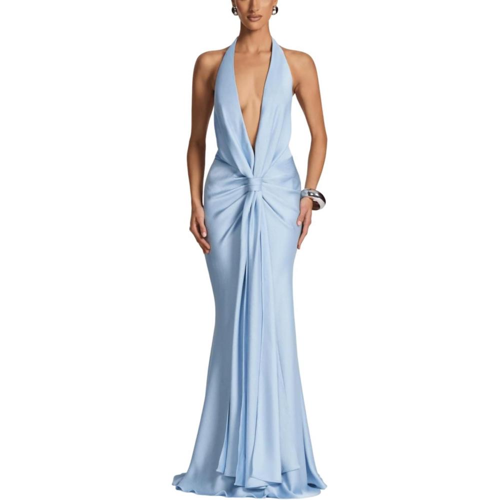 imagemeilun OffShoulder Deep VNeck Fitted Dress FloorLength Evening GownBlue