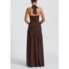 Bodysuit Maxi Dress Set Backless Tie Split Seaside Vacation Party Dresses(Brown)