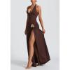 Bodysuit Maxi Dress Set Backless Tie Split Seaside Vacation Party Dresses(Brown)