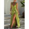 Bodysuit Maxi Dress Set Backless Tie Split Seaside Vacation Party Dresses(Green)