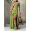 Bodysuit Maxi Dress Set Backless Tie Split Seaside Vacation Party Dresses(Green)
