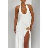 Bodysuit Maxi Dress Set Backless Tie Split Seaside Vacation Party Dresses(White)