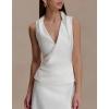 Cotton Halter Midi Dress V-Neck Sleeveless Dress for Professional Elegance(White)