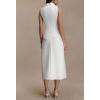 Cotton Halter Midi Dress V-Neck Sleeveless Dress for Professional Elegance(White)
