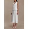 Cotton Halter Midi Dress V-Neck Sleeveless Dress for Professional Elegance(White)