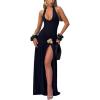 Bodysuit Maxi Dress Set Backless Tie Split Seaside Vacation Party Dresses(Black)