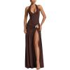 Bodysuit Maxi Dress Set Backless Tie Split Seaside Vacation Party Dresses(Brown)